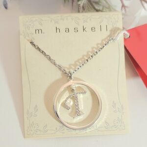 M. Haskell Cubic Zirconia Letter T Pendant Necklace New in Original Package